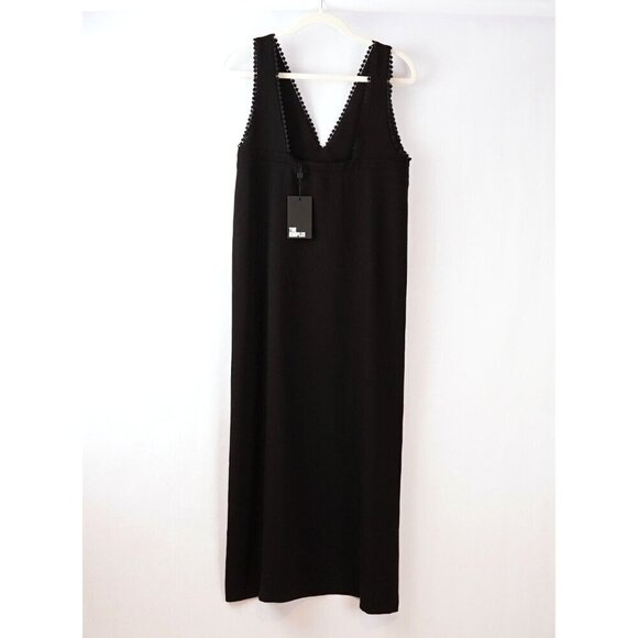The Kooples Black Midi Slip Dress Embroidered V Neck - M - NWT - Picture 3 of 9